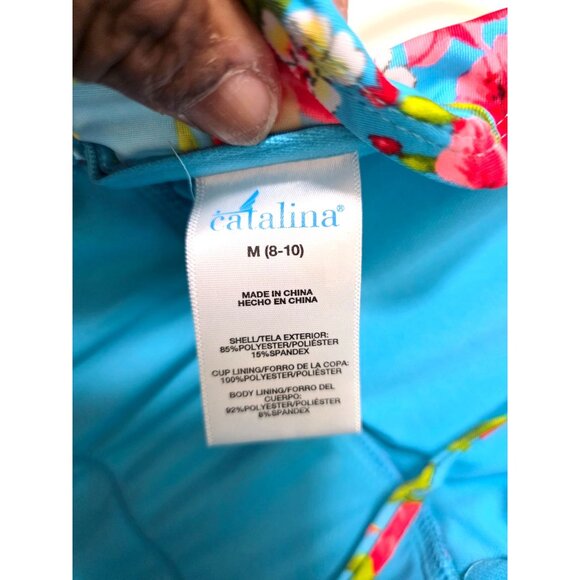 Catalina Halter Neck Floral Ruffle Bikini Top Size M 8-10 Blue/Multicolor Polyes - Picture 6 of 6